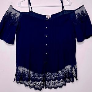 Pixley Blue Cold Shoulder Top w/ Lace | Size M | EUC